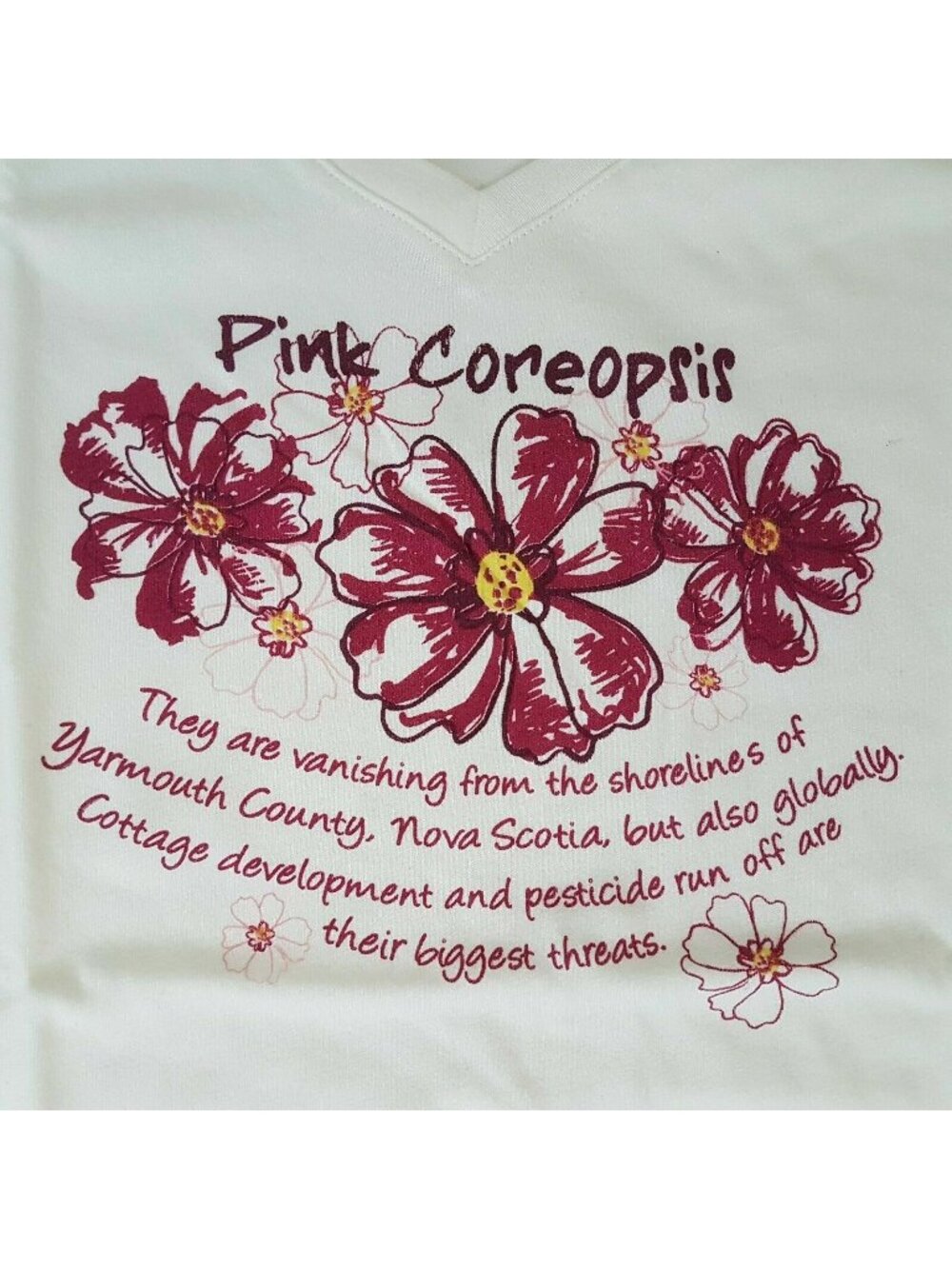 Roots 73 Women’s Floral V-Neck T-Shirt Tee Size Large White Pink Cotton NWT